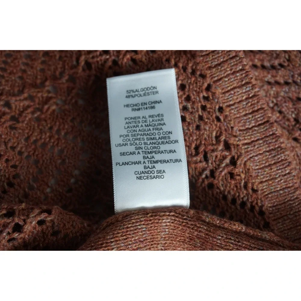 Frye and Co Womens Rust Orange Pointelle Knit V-Neck Tassel Sweater Large